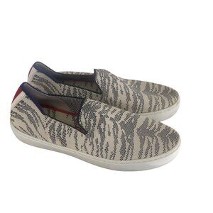 Rothy's The Sneaker Women 7.5 Slip On Maritime Tiger RETIRED Ivory Blue Comfort